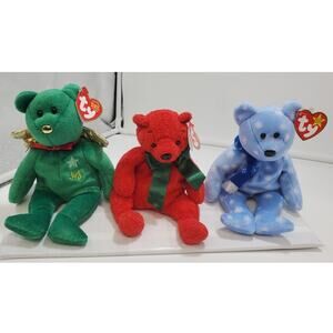 TY Beanie Babies  "Gift" "Mistletoe" & "1999 Holiday Teddy" LOT OF 3, PRE-OWNED